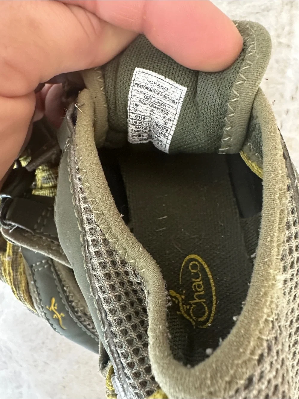 Chaco Kids Olive Green and Yellow Outdoor Sneakers 11/12